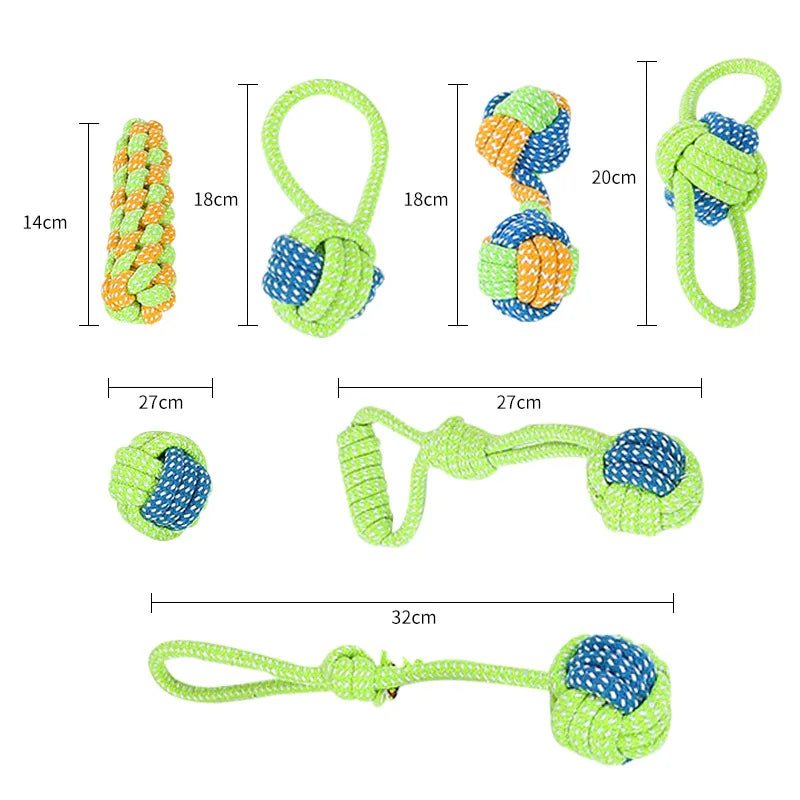 Interactive Cotton Rope Dog Toys, Mini Chew Ball & Toothbrush Toy for Puppy Teeth Cleaning, Durable Pet Accessories for Small to