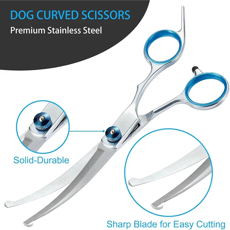 Pet Safe Grooming Scissors – Ambidextrous Stainless Steel Dog Shears with Round Head for Precise Trimming