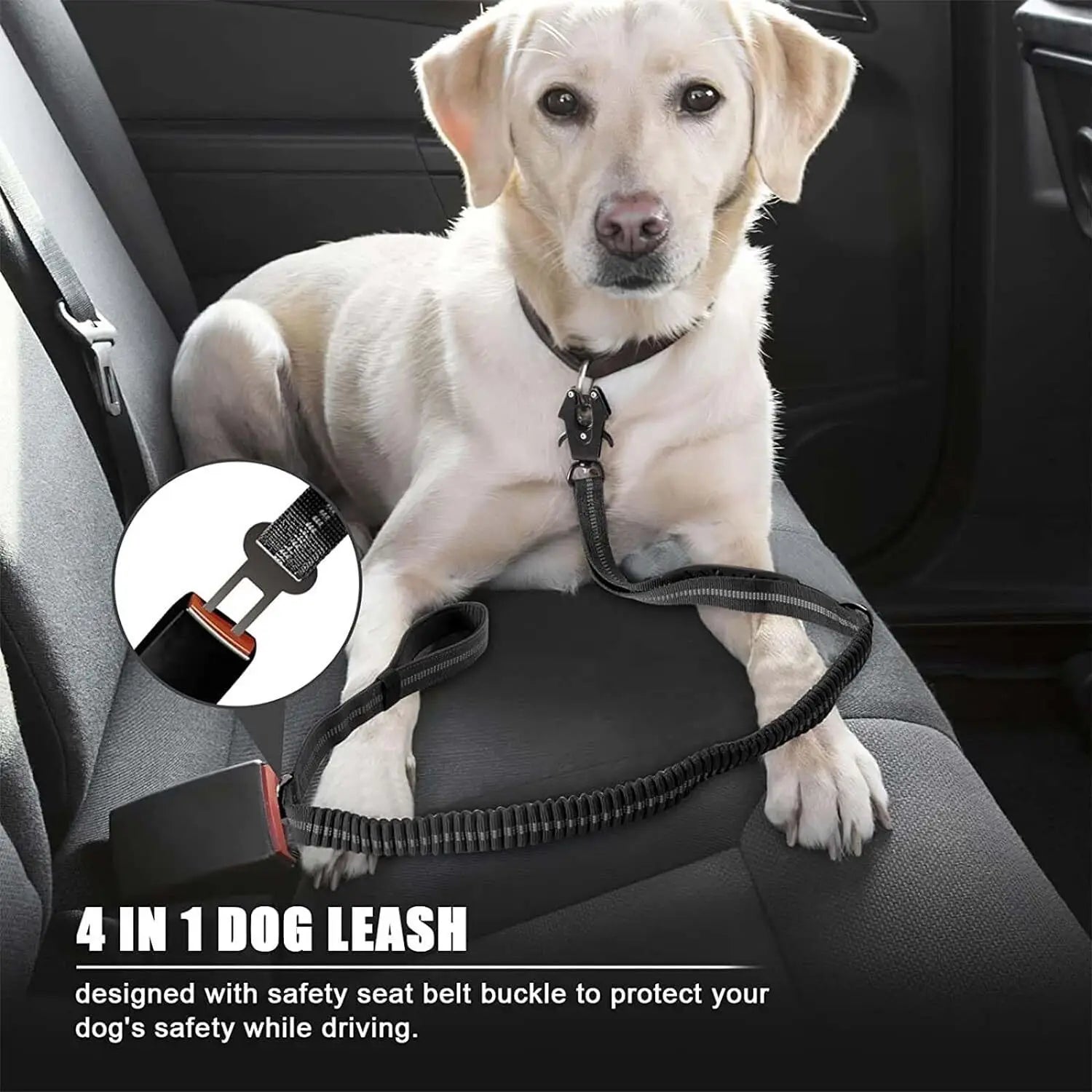 Reflective Shock Absorbing Pet Dog Leash with Car Seatbelt for Large Dogs Heavy Duty Tactical Bungee Dog Leash No Pull Dog Leash