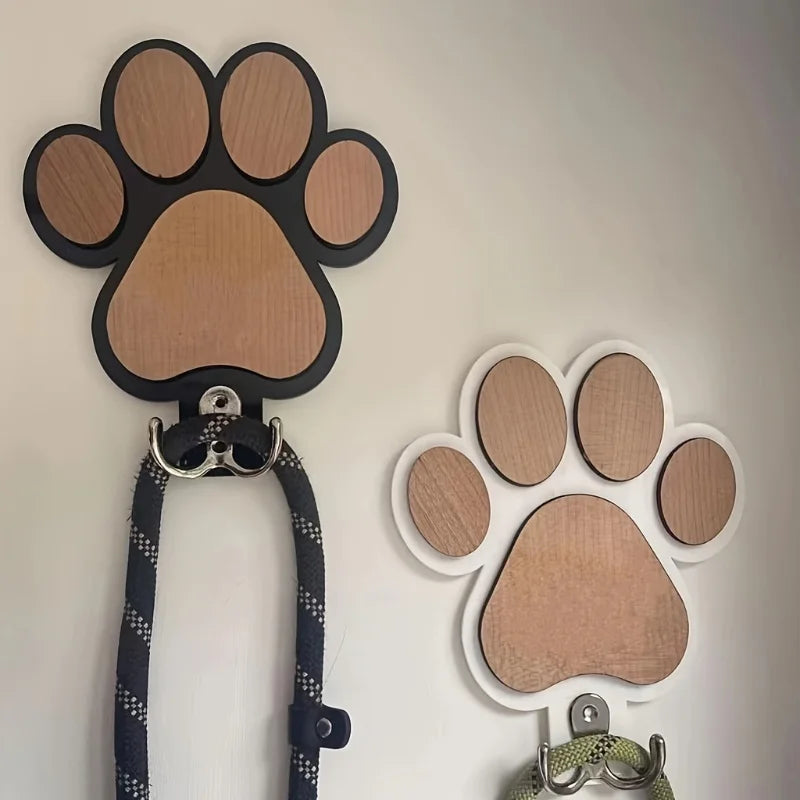 Paw Print Dog Leash Hanger Wall Hook Wooden Coats & Collars Holder Claw Design Gift for Dog Lovers