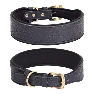 Wide Padded Embossing Leather Dog Collar NoPull Comfortable Puppy Collar Outdoor Pet Accessories