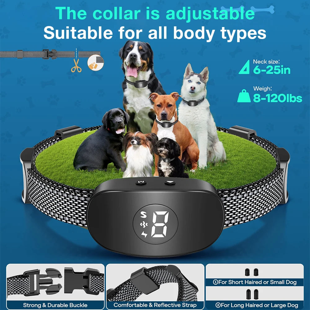 2025 New Anti Barking Collar Smart Dog Bark Collar Vibration Bark Stop Smart Training Collar Adjustable Sensitivity Rechargeable