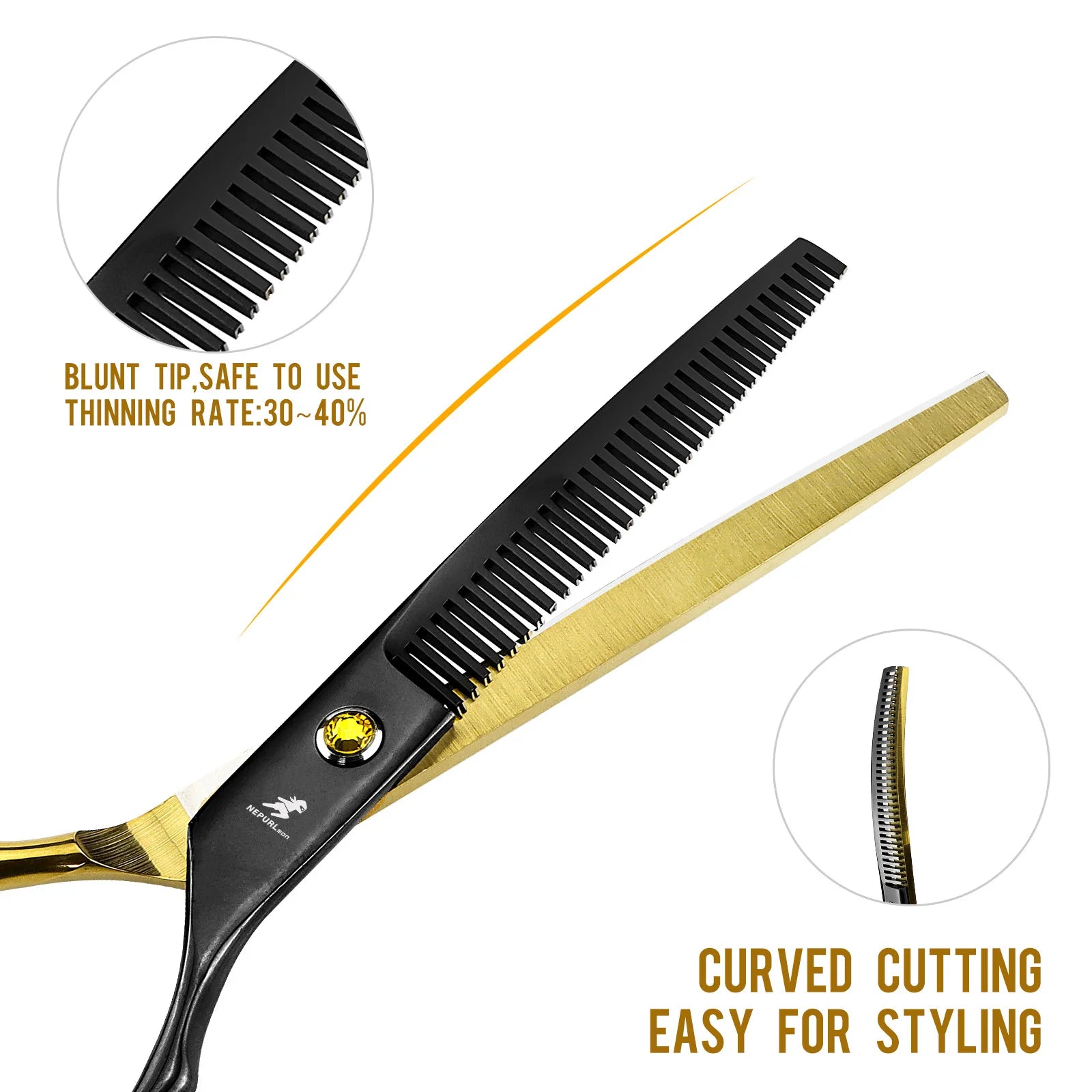 Dog Scissors for Grooming Stainless 6.5" Professional Pet Scissors Curved Chunker Scissors for Groomer Bend Down Thinning Shears