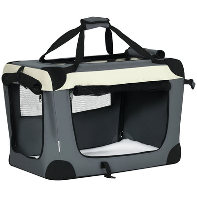 Pawhut Carrier for Dogs and Cats Foldable Pet Transport Bag with Cushion 60X41X41 cm Gray