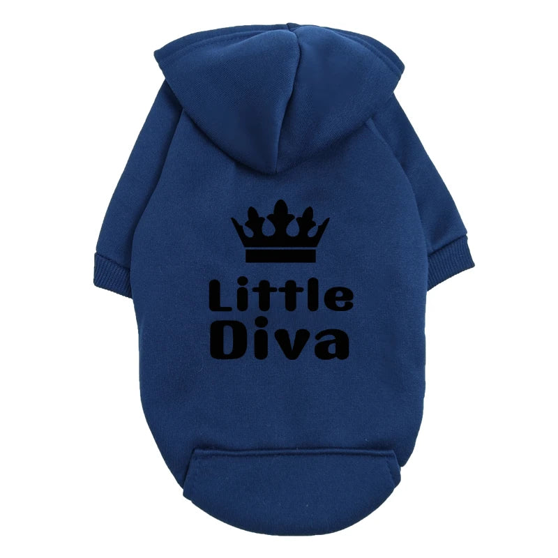 Pet Hoodie Pink "Little Diva" - Fleece-Lined Dog Sweatshirt with Crown - Warm Puppy Clothes for Small Breeds - Winter Apparel