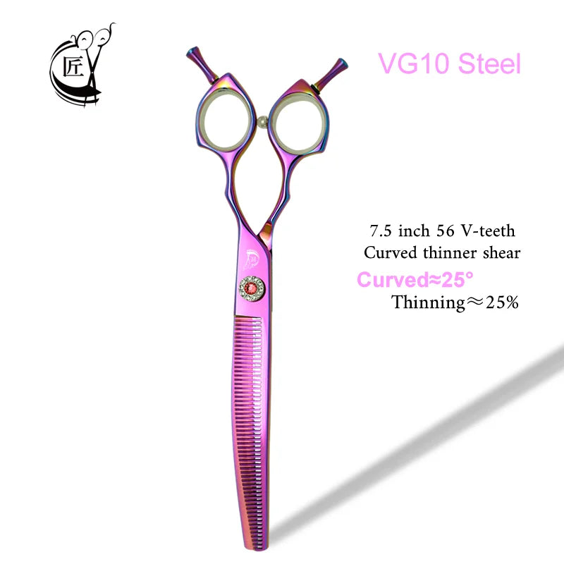 Crane High-end 7.5 Inch Dog Grooming Curved Chunker Scissors Professional Bend Thinning For Grommer Pet Hair Tijeras Tesoura