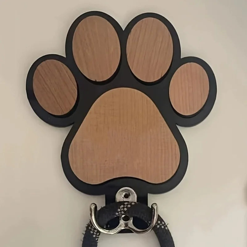 Paw Print Dog Leash Hanger Wall Hook Wooden Coats & Collars Holder Claw Design Gift for Dog Lovers