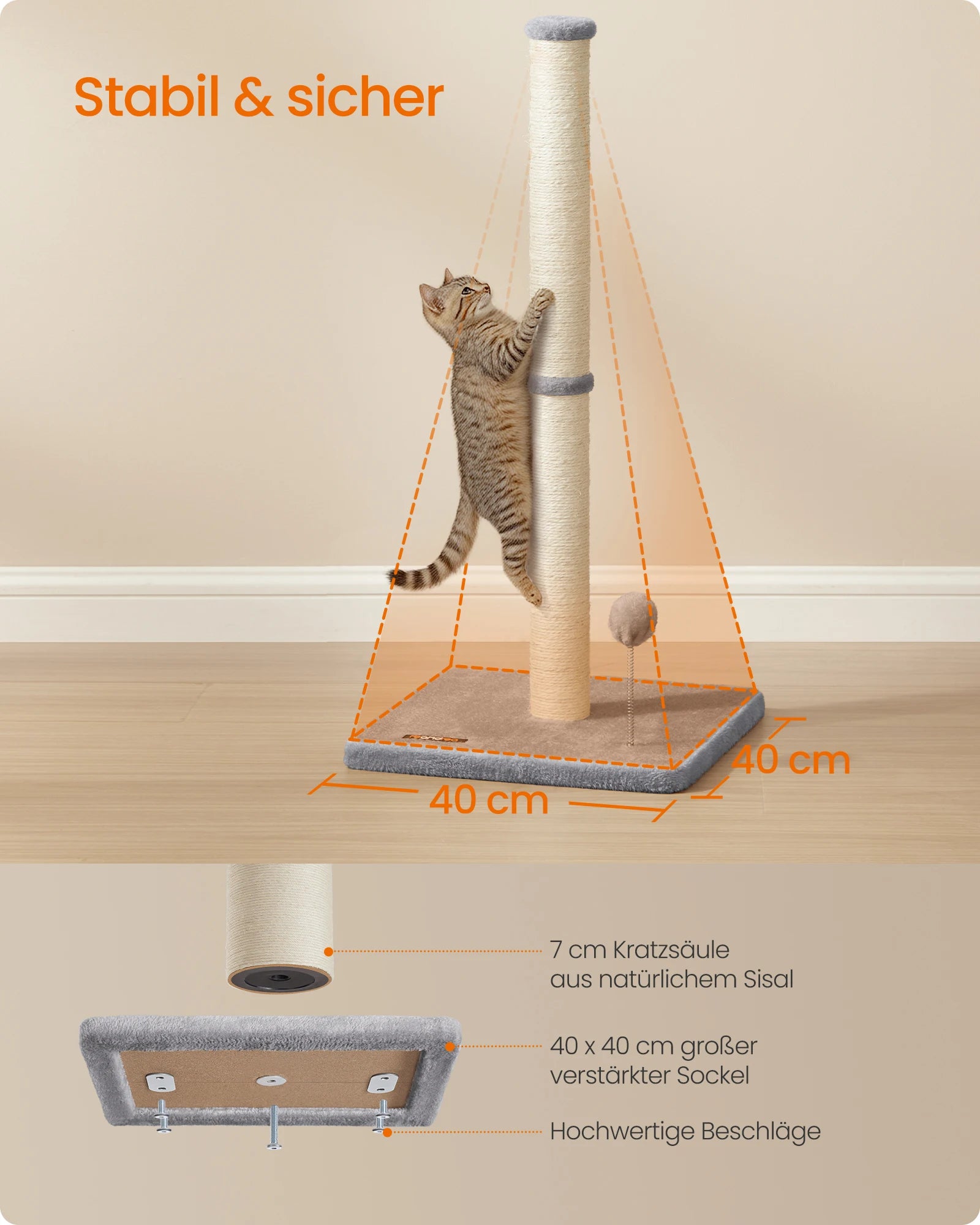 Feandrea scratching post 85 cm high scratch column cat tree scratching trunk for kittens and normal adult cats sisal trunk