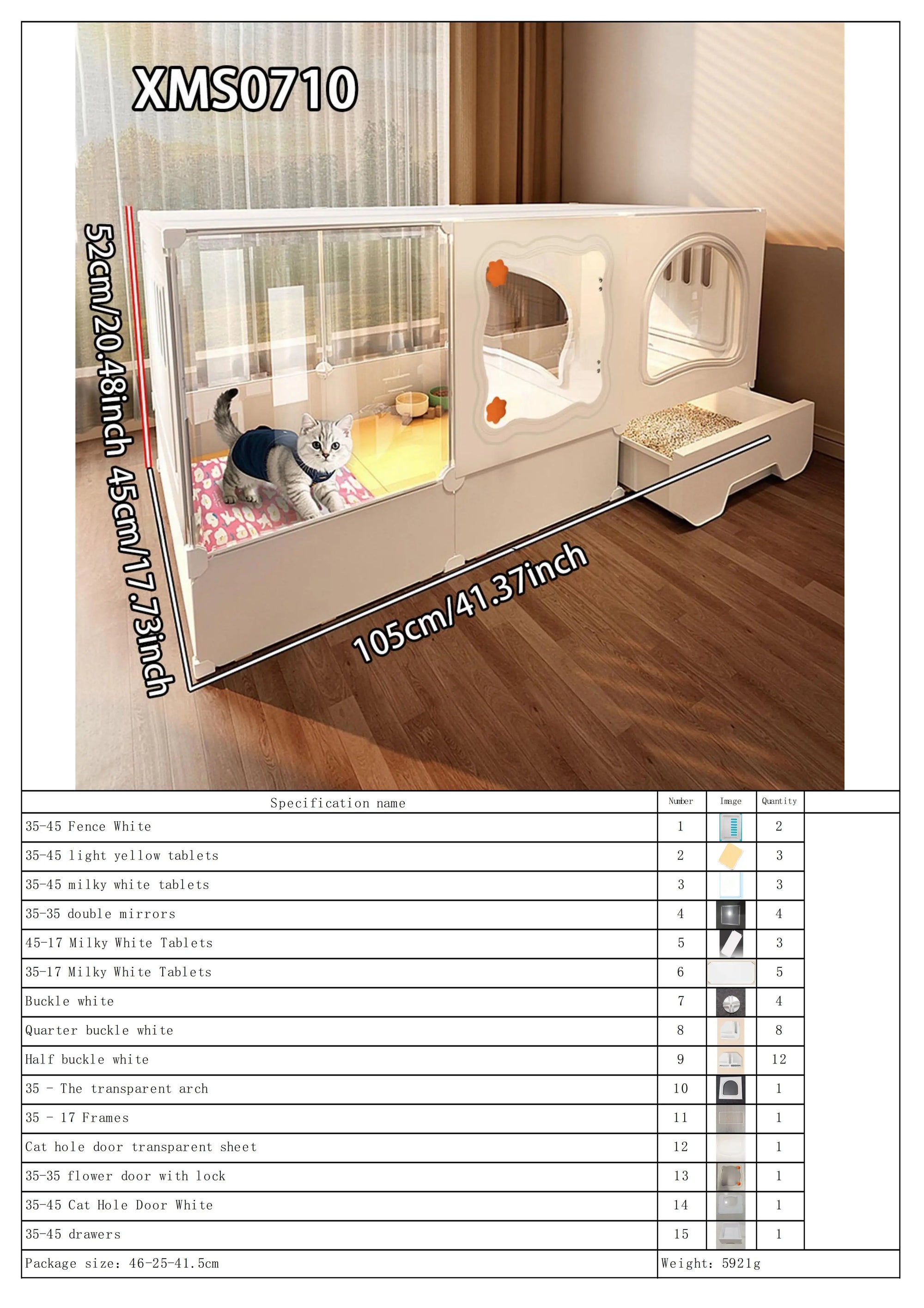 Cat Cage with Litter Box, Indoor Household Kitten Villa House, Rabbit Cage, Puppy Cage, Empty Cage with Integrated Toilet, Cat Cabinet