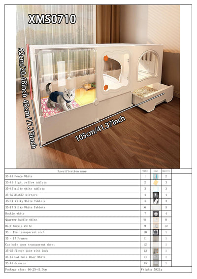 Cat Cage with Litter Box, Indoor Household Kitten Villa House, Rabbit Cage, Puppy Cage, Empty Cage with Integrated Toilet, Cat Cabinet