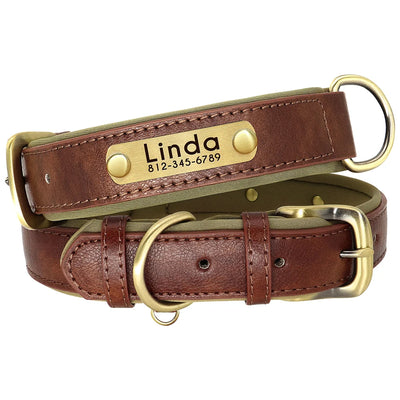 Custom Leather Dog Collar Soft Padded Dog Collars Personalized Pet ID Necklace Free Engraved Name Paw For Small Medium Dogs Pug