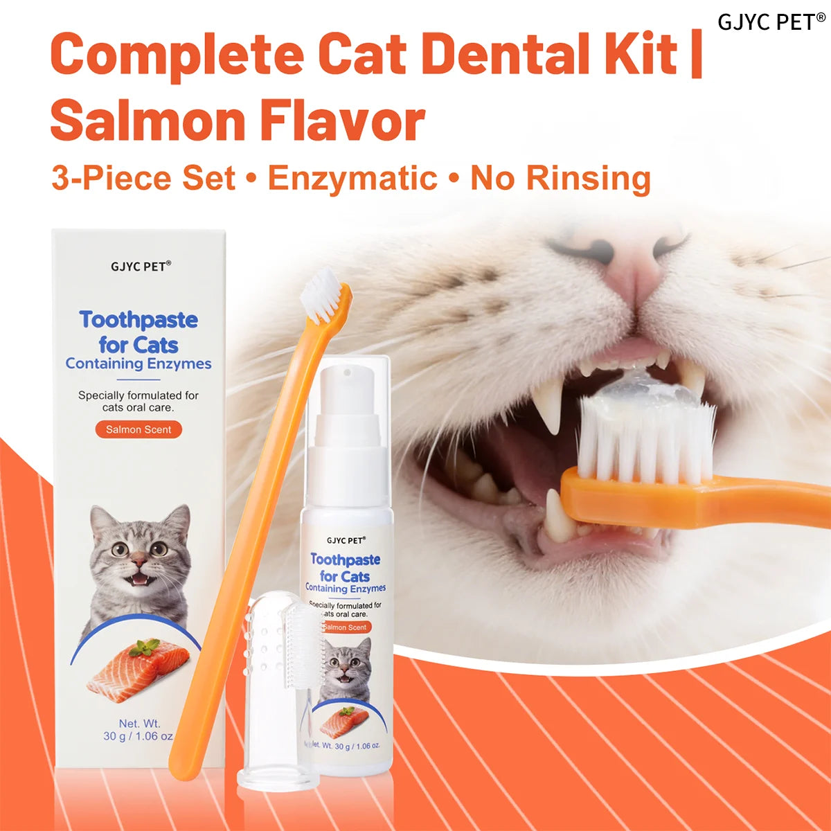 Cat Toothpaste Enzymatic Dental Gel Salmon Flavor Plaque Tartar Remover Oral Care Fresh Breath Edible Safe for Daily Brushing
