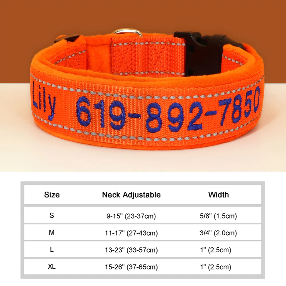 Personalized Embroidered Dog Collar Reflective Nylon Custom ID Name Accessories Pet Padded Collars For Small Medium Large Dogs