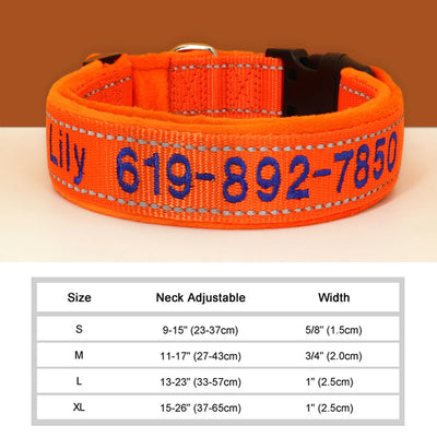 Personalized Embroidered Dog Collar Reflective Nylon Custom ID Name Accessories Pet Padded Collars For Small Medium Large Dogs