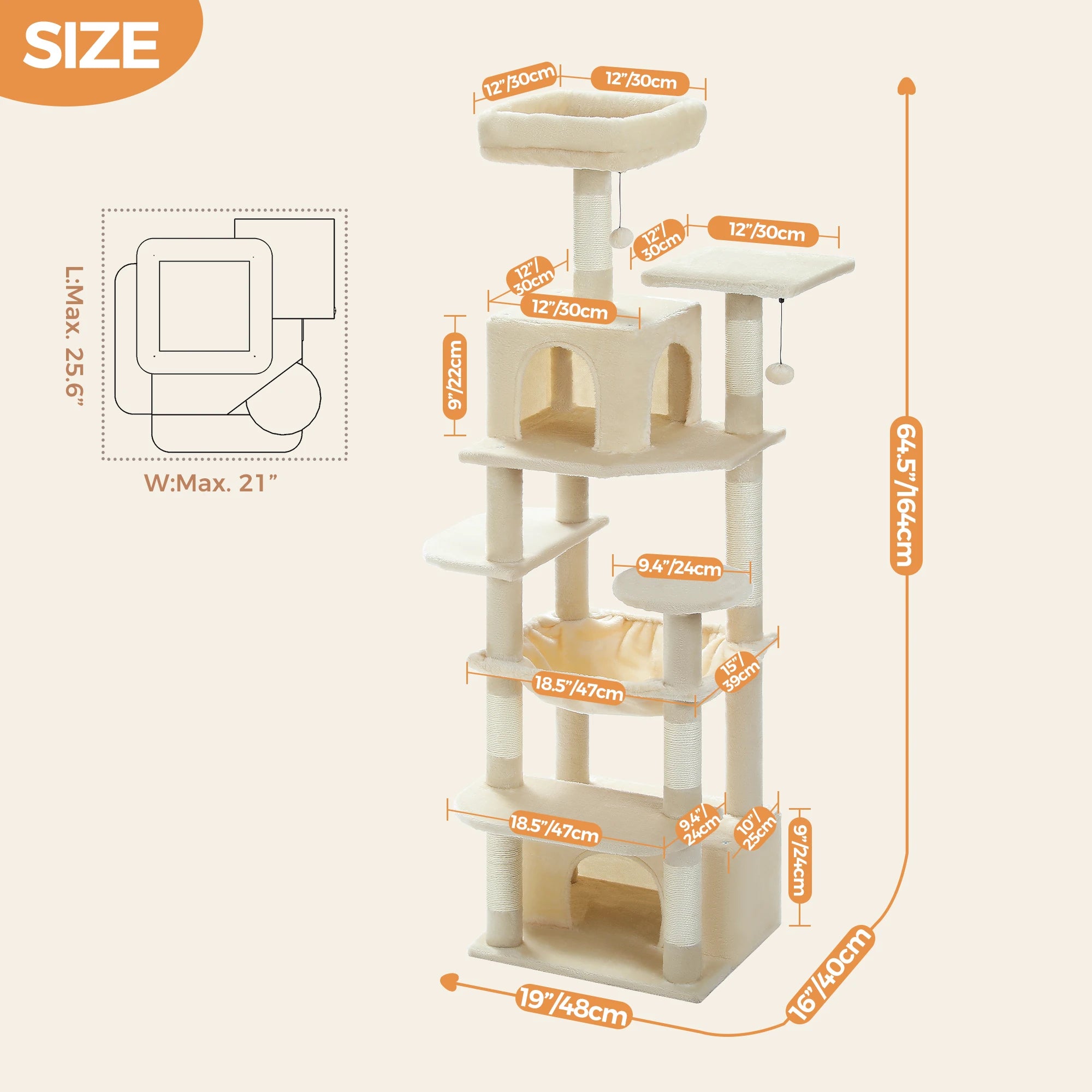 Tall Cat Tree with Scratching Posts Spacious Hammocks Large Condos Large Cat Tower for Indoor Cat Scratcher Cat Toys Accessories