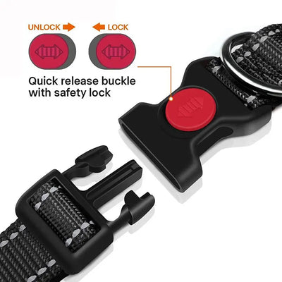 Adjustable Nylon Dog Collar Reflective Pet Traction Collar Quick Release Buckle with Safety Lock  Lining Soft Pet Supplies