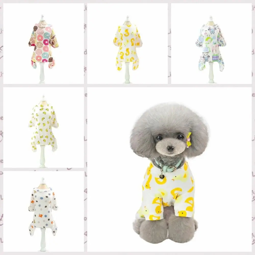Pet Four Leg Clothing Cartoon Puppy Dog Pajamas Soft Cotton Dog Jumpsuit Comfortable Pet Bodysuit Clothes Spring PawPrint Treasures