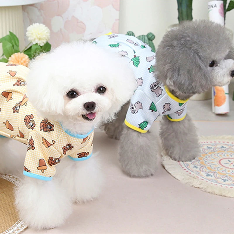 Fashion Pet Dog Clothes for Small Dogs Spring Dog Jumpsuit Cartoon Print Puppy Pajamas Cute Cat Clothing Pet Chihuahua Clothes PawPrint Treasures