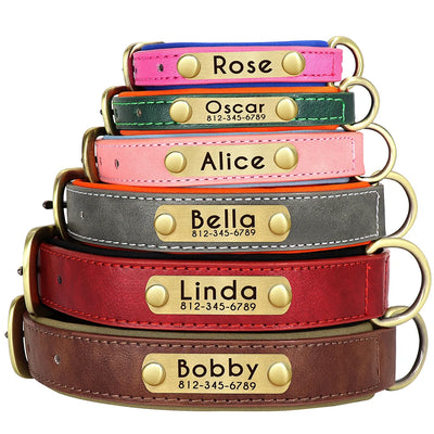 Custom PU Leather Dog Collar Free Engraving Dog Collars Adjustable Pet Pitbull Necklace Soft Padded for Small Medium Large Dogs