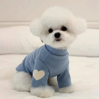 Love Embroidered Dog Sweatshirt Pet Warm Clothes Teddy Solid Color Bottom Shirt Bichon Soft Pullover Winter Dog Clothes