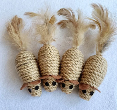 Cat Toy Mouse with Crinkle Sound Rope Feather Fun Interactive Play Kitten Teaser