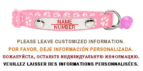 Personalized ID Paw Dog Collar Adjustable Nylon with Bell Custom Engraving Puppy Kittens Necklace for Cat Collar
