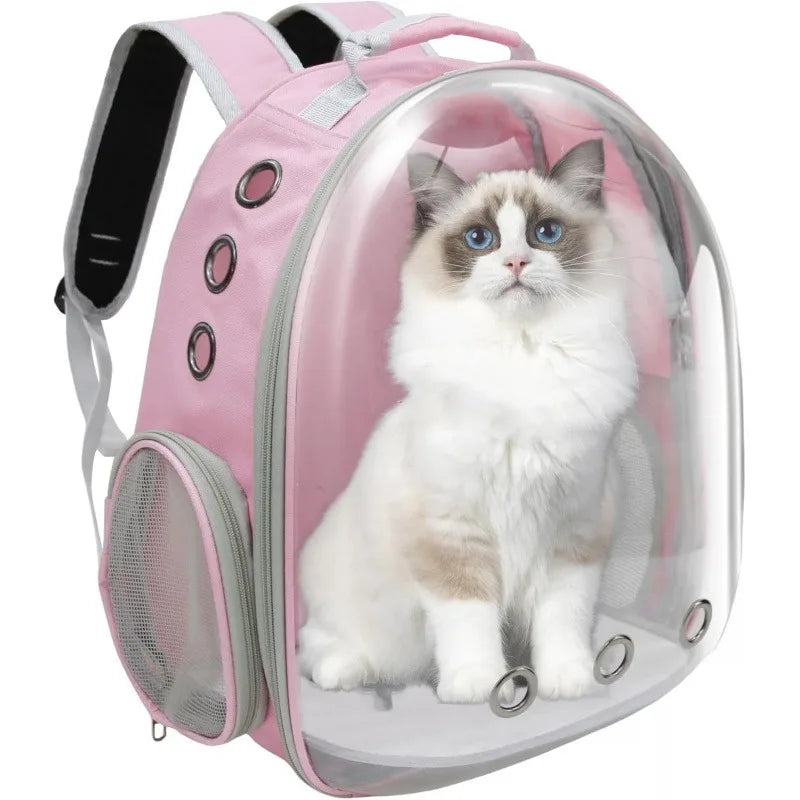 This pink expandable cat backpack can hold up to 20 pounds (approximately 9.1 kg) and is suitable for all types of cats and dogs