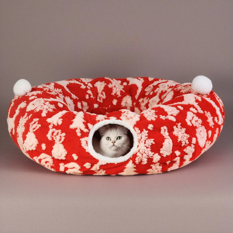 Cat Tunnel Foldable All Season Soft Jacquard Plush Extra Large Hole Play Tube For Kittens And Adult Cats Home Cozy Hideaway
