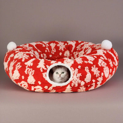 Cat Tunnel Foldable All Season Soft Jacquard Plush Extra Large Hole Play Tube For Kittens And Adult Cats Home Cozy Hideaway