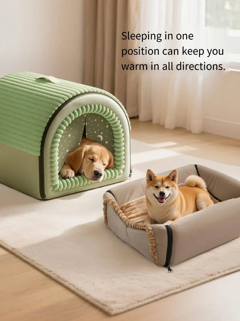 Winter thickened closed pet bed - Portable dog house  Cat shelter - Large medium-sized dog enclosure with washable mattress