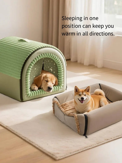 Winter thickened closed pet bed - Portable dog house  Cat shelter - Large medium-sized dog enclosure with washable mattress