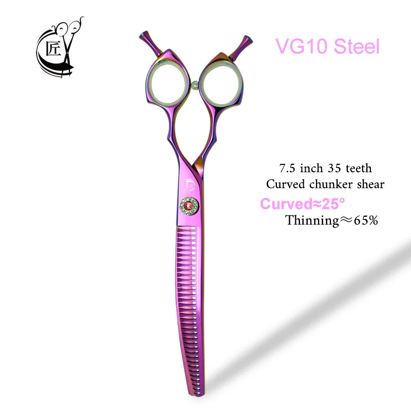 Crane High-end 7.5 Inch Dog Grooming Curved Chunker Scissors Professional Bend Thinning For Grommer Pet Hair Tijeras Tesoura