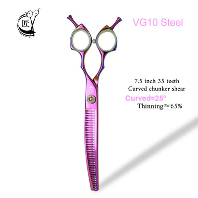 Crane High-end 7.5 Inch Dog Grooming Curved Chunker Scissors Professional Bend Thinning For Grommer Pet Hair Tijeras Tesoura