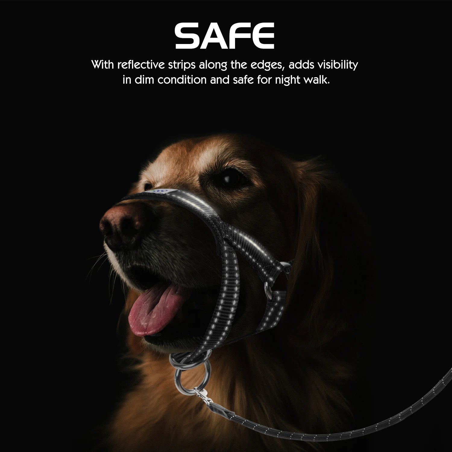 Dog Muzzle Pet Dog Nylon Reflective Adjustable Loop Anti-Biting Barking Control Easy Fit Dog Stops Dog Pulling Head Leash