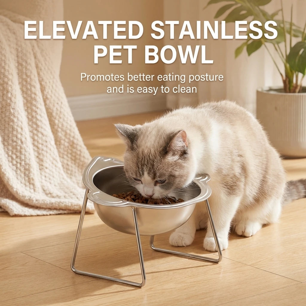 Stainless Steel Cat Bowl with Stand Anti Cervical Spondylosis Pet Raised Food and Water Dish for Cats and Dogs Dual Use Feeder