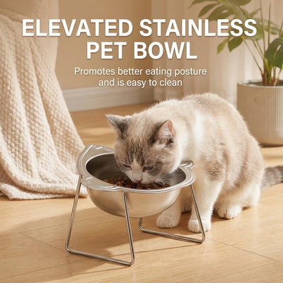 Stainless Steel Cat Bowl with Stand Anti Cervical Spondylosis Pet Raised Food and Water Dish for Cats and Dogs Dual Use Feeder