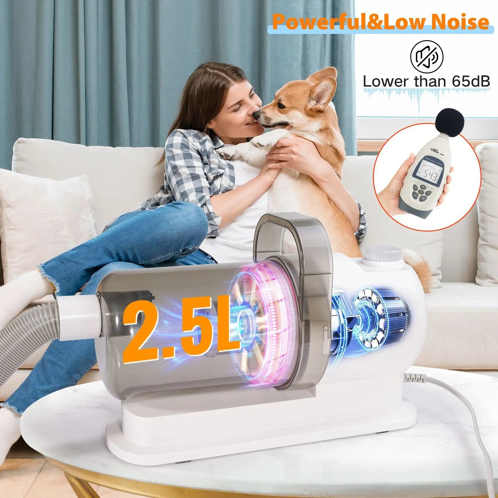 6 In 1 Pet Grooming Vacuum Kit 2.5L Large Capacity Low Noise Strong Suction Hair Cleaner for Dog Cat Grooming and Hair Removal
