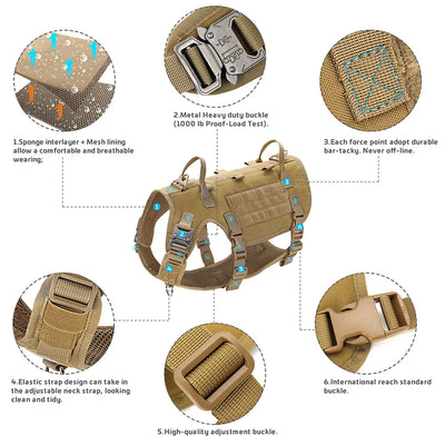 Military Tactical Big Dog Harness Vest Durable Nylon Dog Training Harnesses with Flags Adjustable for Large Dogs German Shepherd