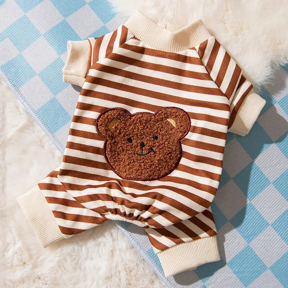 100% Cotton Kawaii Pet Striped Jumpsuit Clothes for Small Dogs Sweet Pajamas Cute Cartoon Pattern Kitten Puppy Shirt Pajama