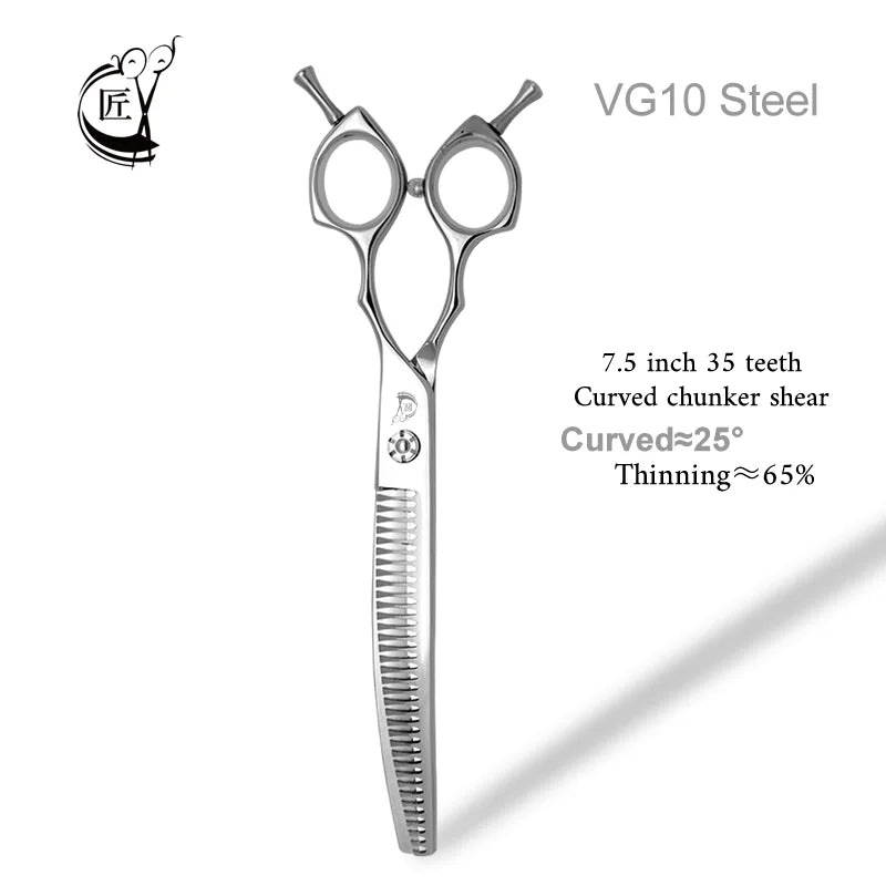 Crane High-end 7.5 Inch Dog Grooming Curved Chunker Scissors Professional Bend Thinning For Grommer Pet Hair Tijeras Tesoura