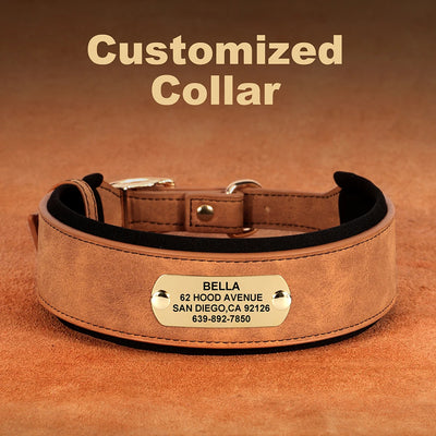 Personalized Wide Dog Collar PU Leather Customized Dogs Tag Collars Padded Pet Collar for Small Medium Large Dogs Pitbull Buldog
