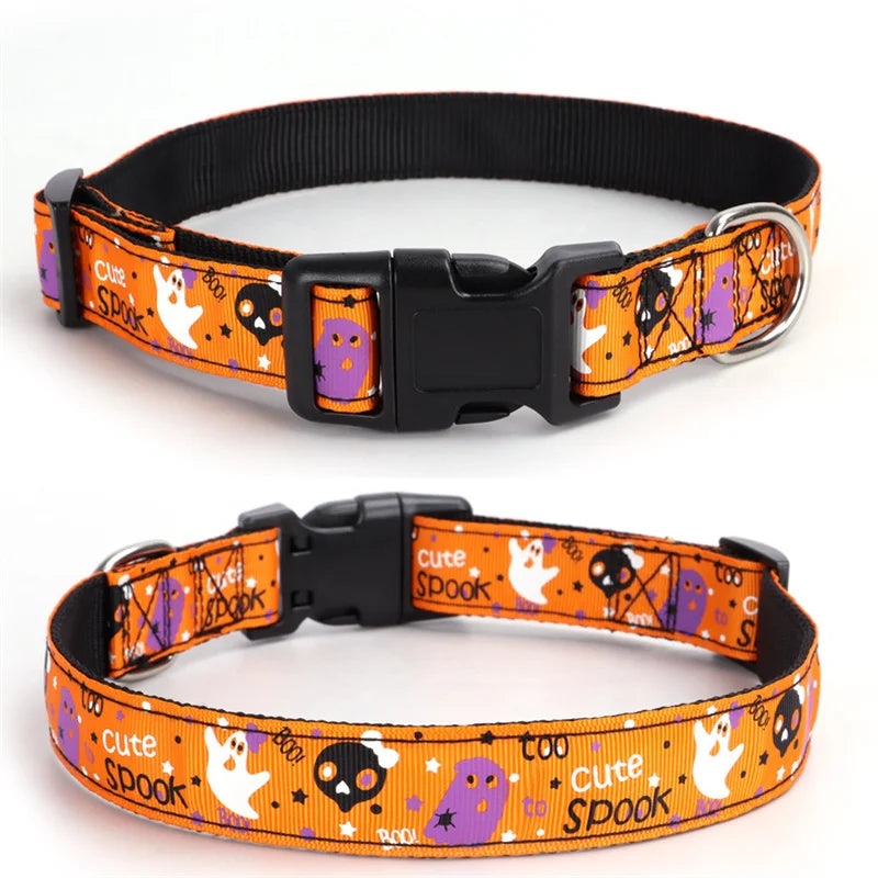 Halloween Dog Collar Nylon Adjustable Pet Collar Pumpkin Monster Bat Ghost Pattern for Party Cat Dog Decoration Pet Accessories