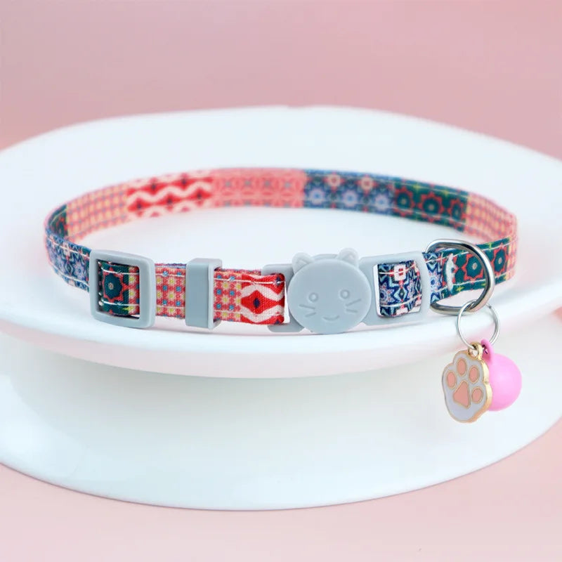 Boho Ethnic Cat Collar Adjustable Cat Collar with Bells and Delicate Pendants Loss Prevention Pet Collar for Kittens and Puppies