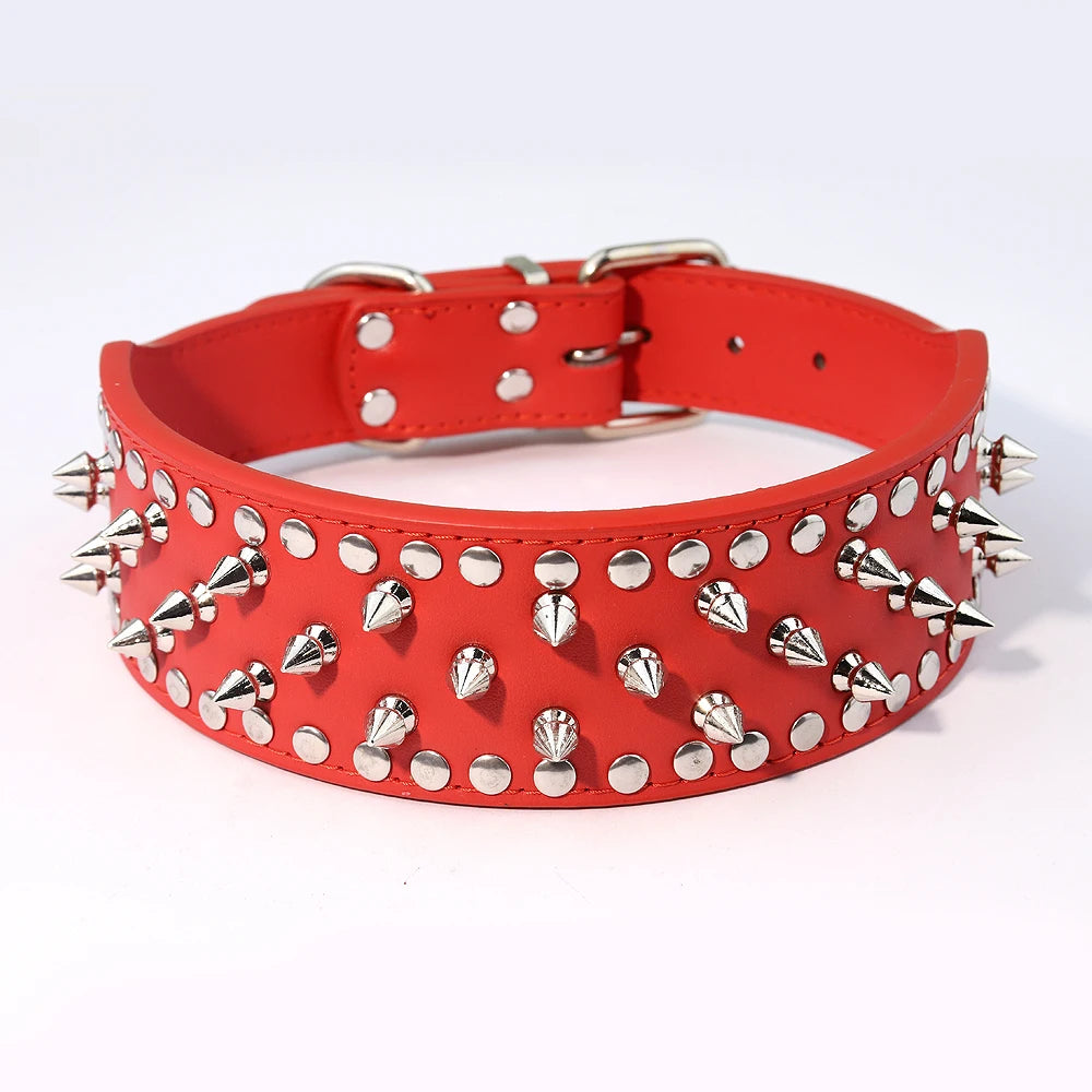 Pug Dog Collar Leather Adjustable Spikes Pet Collar for Medium Lager Dogs Brown Bull Dog Coleira para perro pitbull pet supplies
