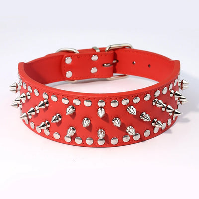 Pug Dog Collar Leather Adjustable Spikes Pet Collar for Medium Lager Dogs Brown Bull Dog Coleira para perro pitbull pet supplies