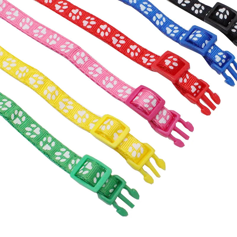 Personalized ID Paw Dog Collar Adjustable Nylon with Bell Custom Engraving Puppy Kittens Necklace for Cat Collar