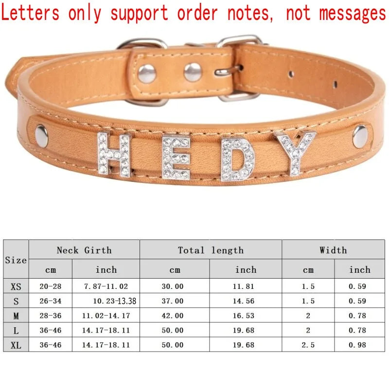 Personalized Dog Collar Fashion Bling Rhinestone Pet Free Diy Name Dog Necklace Custome Leather Dog Collars Pet Dog Accessories