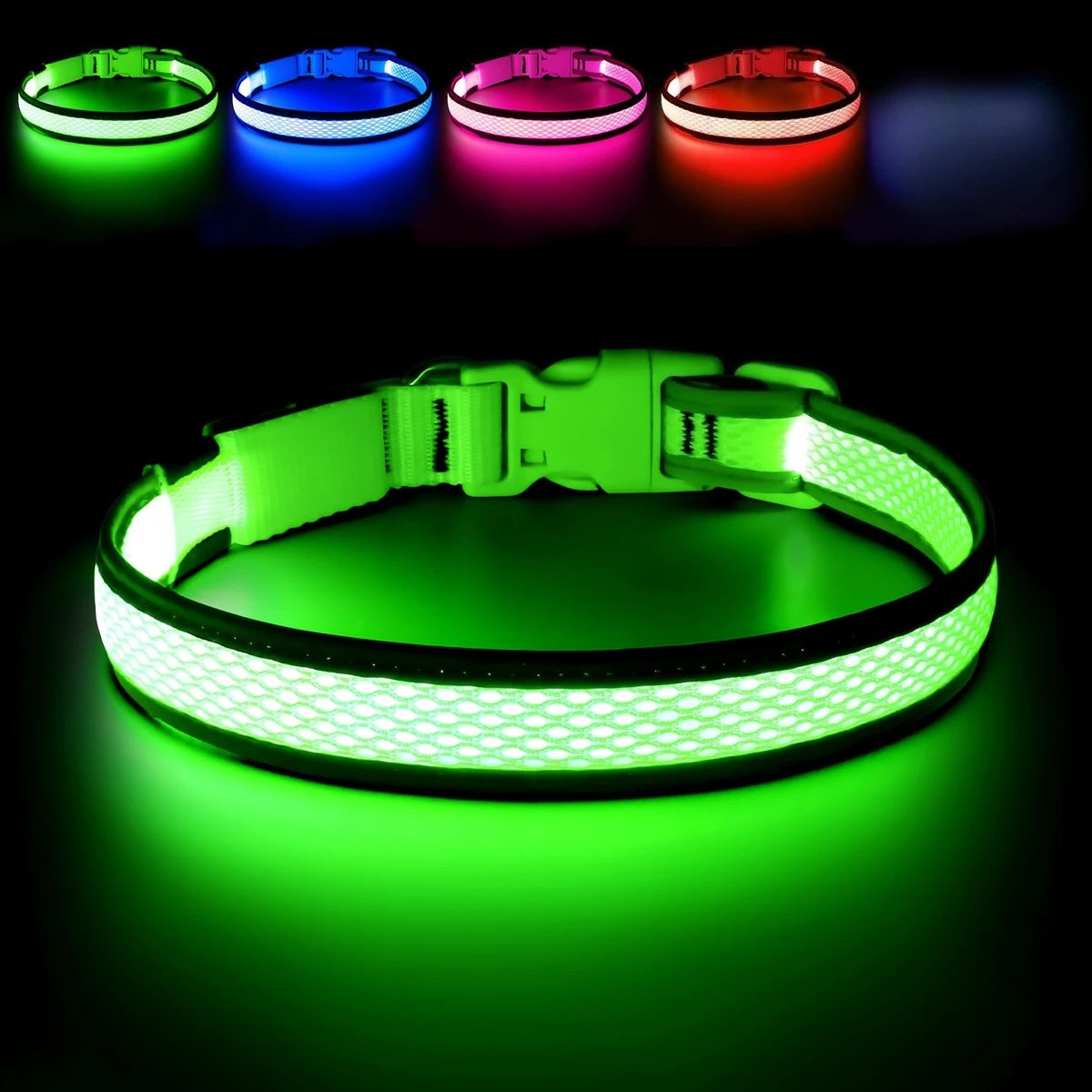 USB LED Dog Collar Lights - Adjustable Comfortable Soft Mesh Safety Collar Dogs, Colorful Lights for Nighttime Visibility