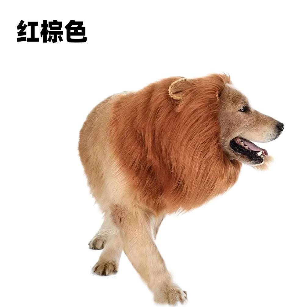 Dog Lion Mane Costume with Ears Funny Plush Headpiece for Pet Halloween Party and Daily Dress Up
