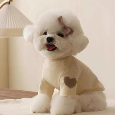 Love Embroidered Dog Sweatshirt Pet Warm Clothes Teddy Solid Color Bottom Shirt Bichon Soft Pullover Winter Dog Clothes